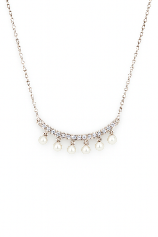 Pearl Drop Zircon Necklace for Women 925 Silver Finish Elegant Chain Pendant for Daily and Party Wear