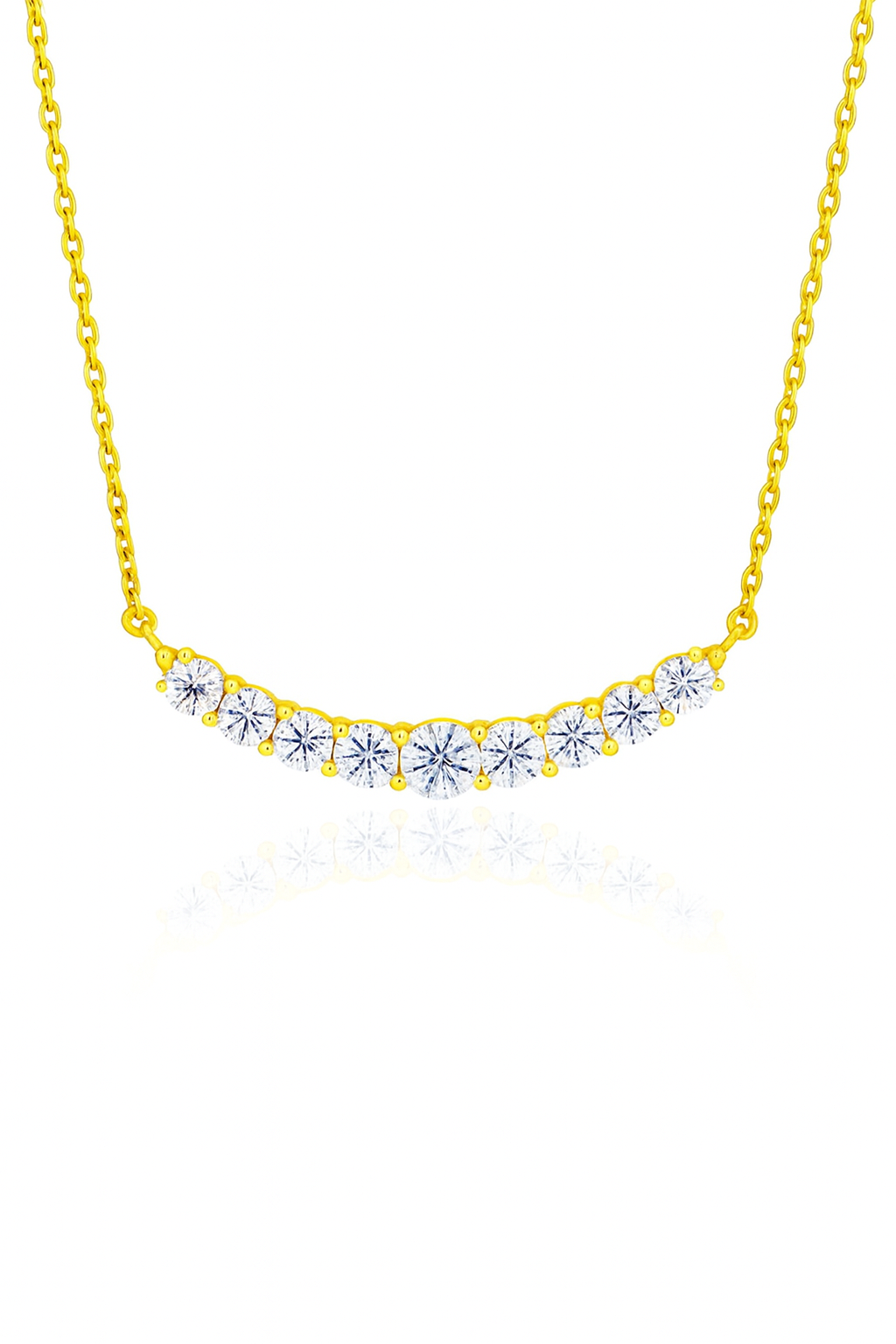 Gold Plated Zircon Necklace for Women Elegant Curve Pendant Chain for Daily and Festive Wear
