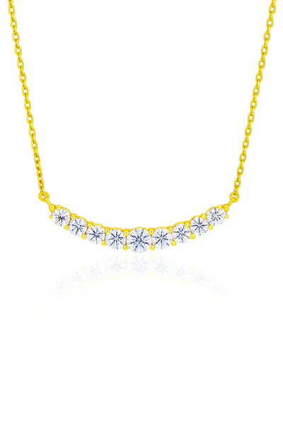 Gold Plated Zircon Necklace for Women Elegant Curve Pendant Chain for Daily and Festive Wear