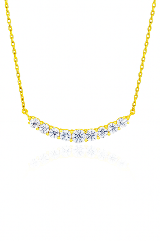 Gold Plated Zircon Necklace for Women Elegant Curve Pendant Chain for Daily and Festive Wear