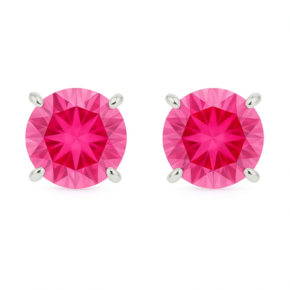 Silver Plated Pink Solitaire Stud Earrings for Women – Sparkling CZ Round Design
