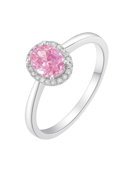 Elegant Pink Oval Halo Ring with Sparkling Accents