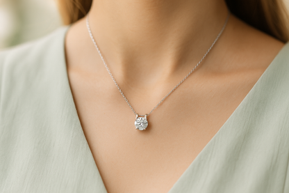Silver Plated Solitaire Pendant Necklace for Women – Elegant CZ Diamond Chain