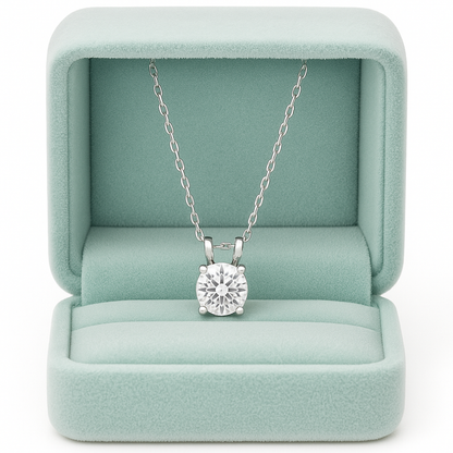 Silver Plated Solitaire Pendant Necklace for Women – Elegant CZ Diamond Chain