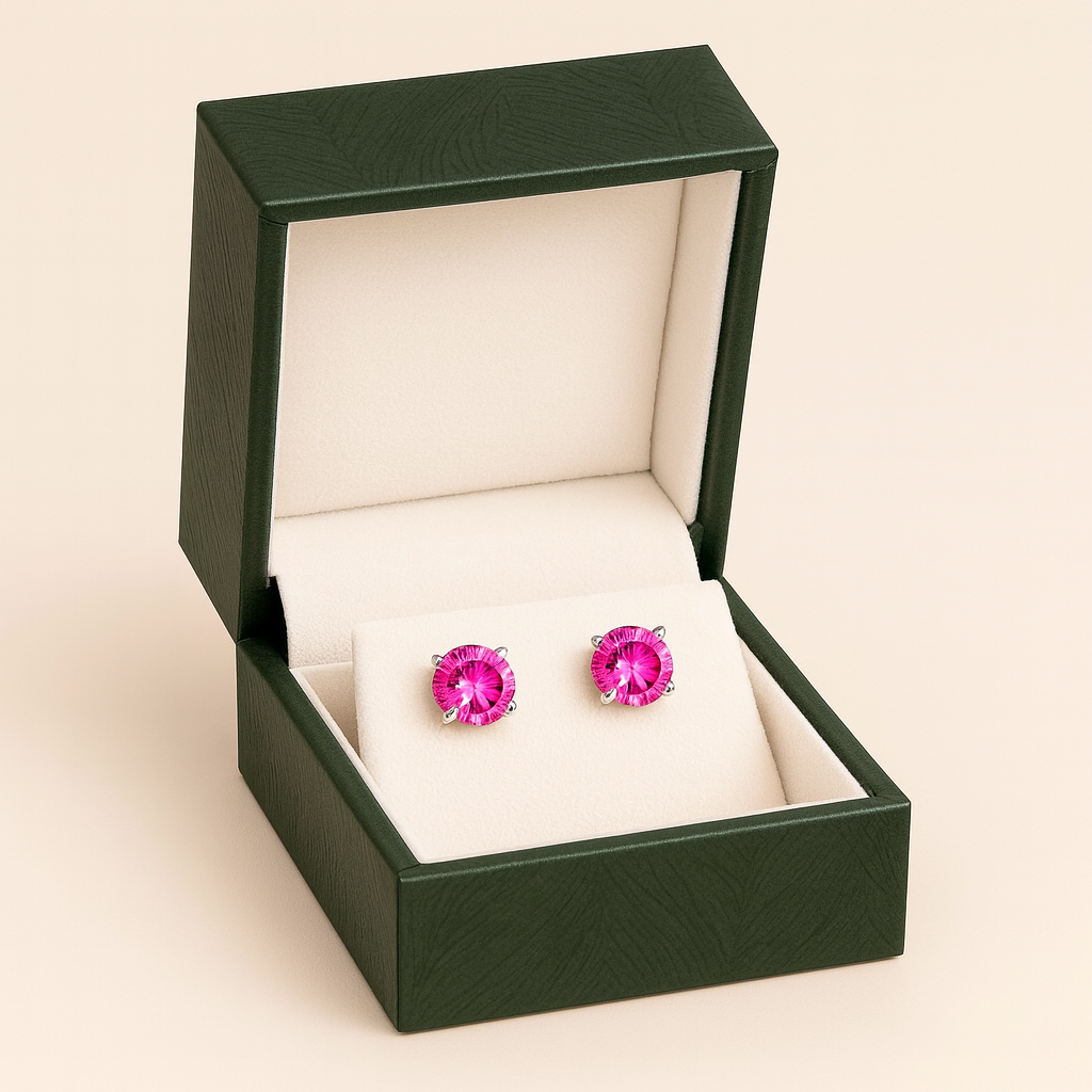 Silver Plated Pink Solitaire Stud Earrings for Women – Sparkling CZ Round Design
