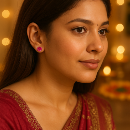 Silver Plated Pink Solitaire Stud Earrings for Women – Sparkling CZ Round Design