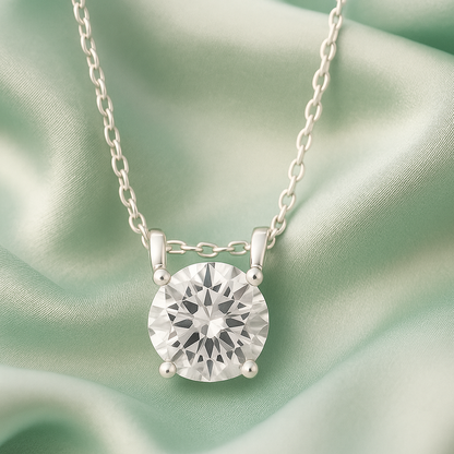 Silver Plated Solitaire Pendant Necklace for Women – Elegant CZ Diamond Chain