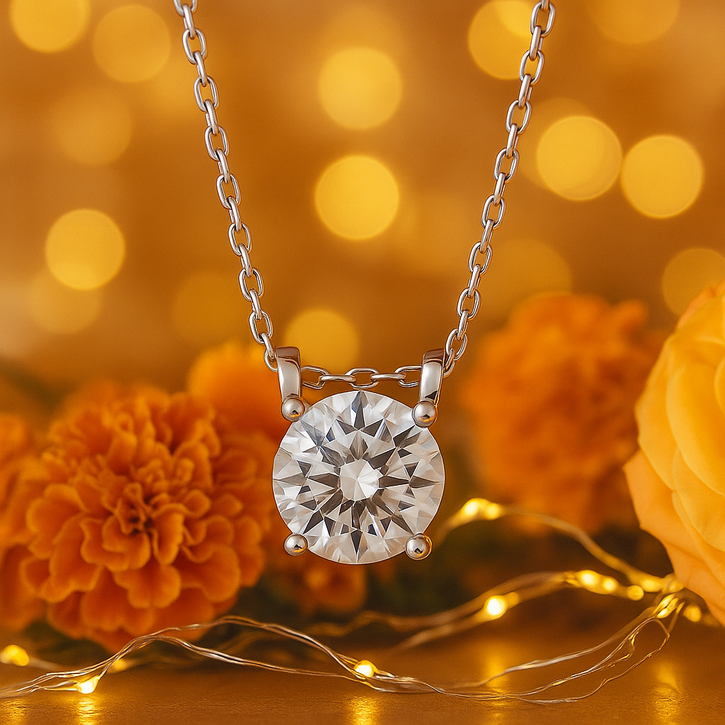 Silver Plated Solitaire Pendant Necklace for Women – Elegant CZ Diamond Chain