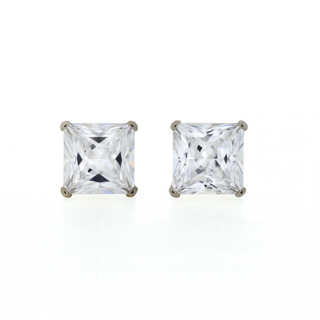 Princess-Cut Sparkling Solitaire Stud Earrings for Women | Elegant Daily Wear CZ Studs