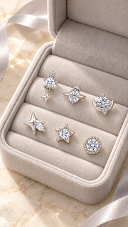 Celestial Star & Moon Stud Earrings Set – 3 Pairs - Aaryahi Silver jewellery product photo