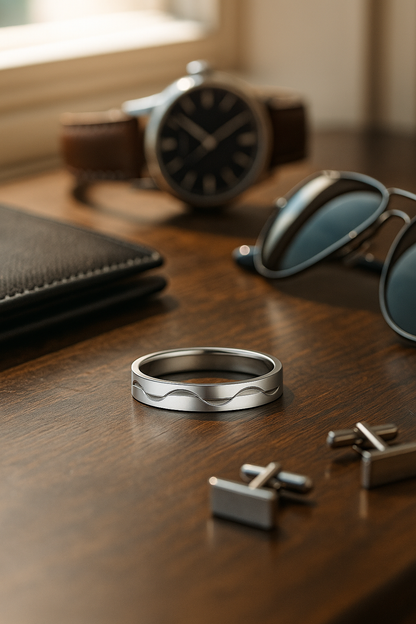 Wave Design Silver Finish Band Ring for Men and Women Elegant Minimal Daily Wear Finger Ring