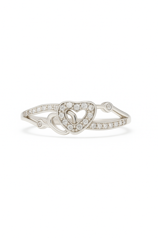 Double Heart Zircon Ring for Women 925 Silver Finish Romantic Love Adjustable Finger Ring