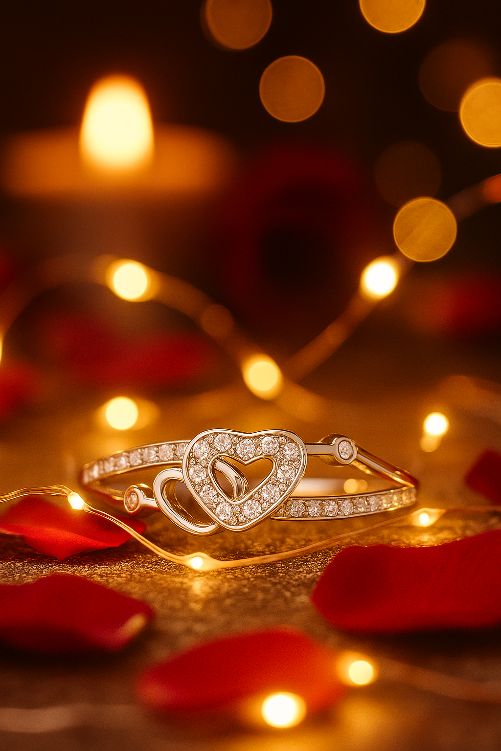 Double Heart Zircon Ring for Women 925 Silver Finish Romantic Love Adjustable Finger Ring