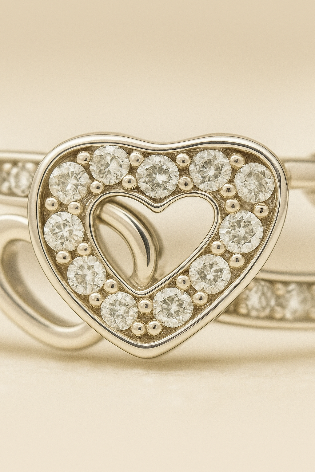 Double Heart Zircon Ring for Women 925 Silver Finish Romantic Love Adjustable Finger Ring