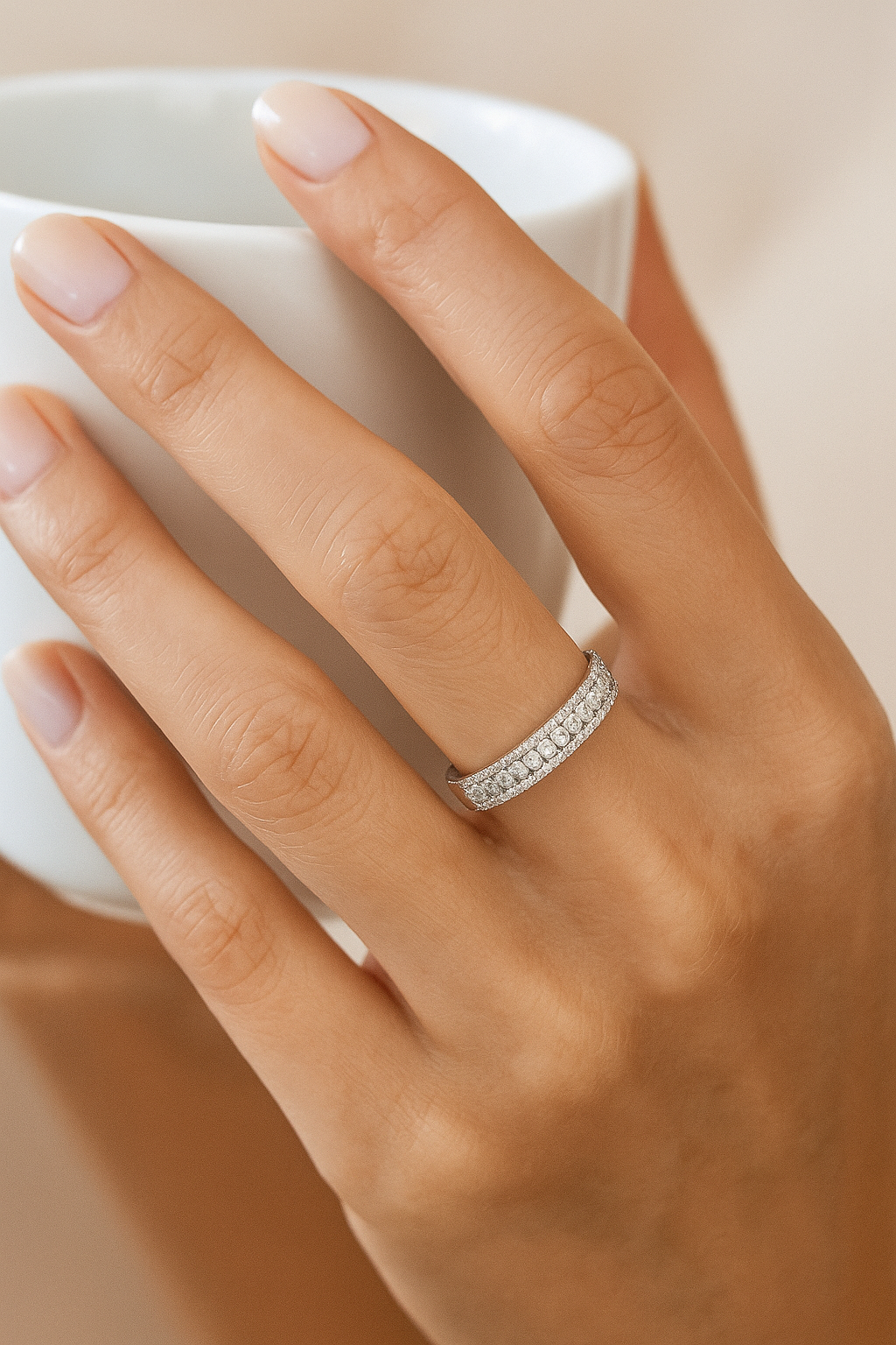 Eternity Band Zircon Ring for Women 925 Silver Finish Elegant Classic Wedding and Daily Wear Ring