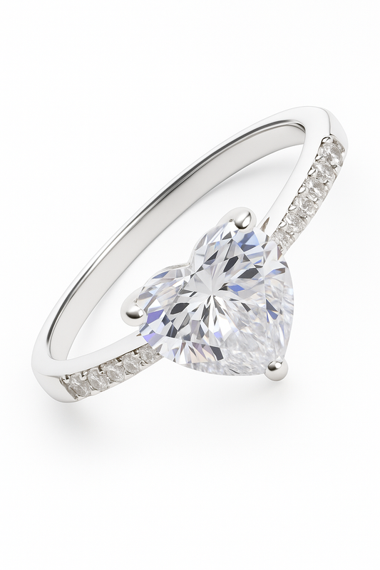 Heart Shape Solitaire Zircon Ring for Women 925 Silver Finish Romantic Couple Engagement Ring
