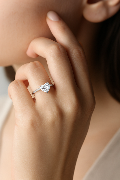 Heart Shape Solitaire Zircon Ring for Women 925 Silver Finish Romantic Couple Engagement Ring
