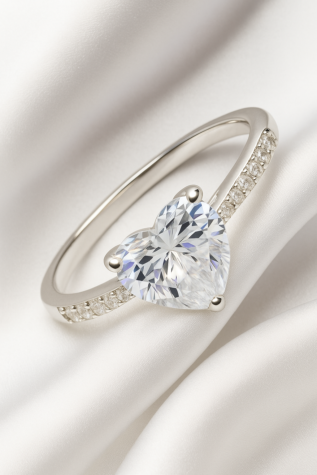 Heart Shape Solitaire Zircon Ring for Women 925 Silver Finish Romantic Couple Engagement Ring