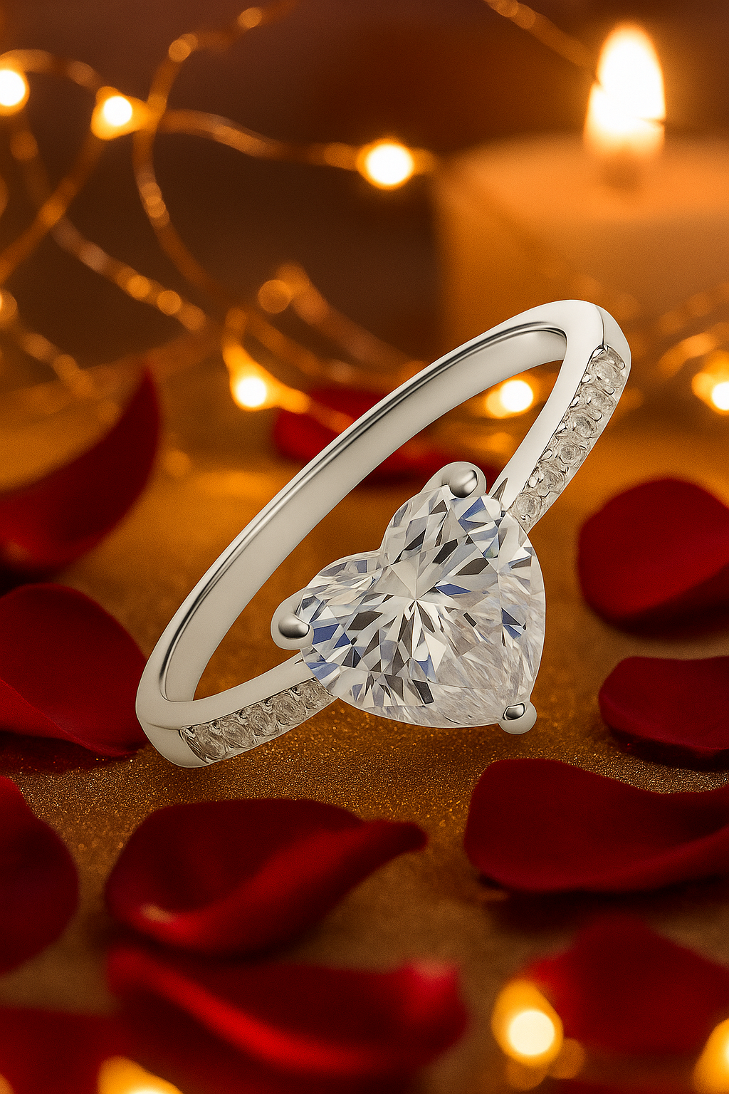 Heart Shape Solitaire Zircon Ring for Women 925 Silver Finish Romantic Couple Engagement Ring