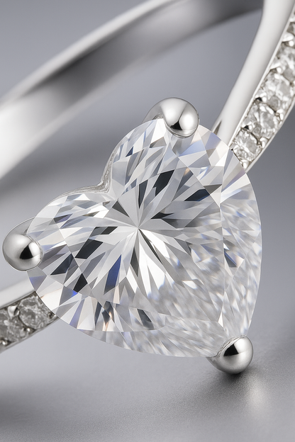 Heart Shape Solitaire Zircon Ring for Women 925 Silver Finish Romantic Couple Engagement Ring