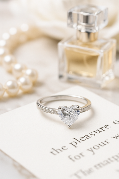 Heart Shape Solitaire Zircon Ring for Women 925 Silver Finish Romantic Couple Engagement Ring