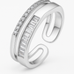 Adjustable Dual Row Zircon Ring for Women 925 Silver Finish Elegant Open Band Finger Ring