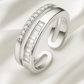 Adjustable Dual Row Zircon Ring for Women 925 Silver Finish Elegant Open Band Finger Ring