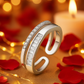 Adjustable Dual Row Zircon Ring for Women 925 Silver Finish Elegant Open Band Finger Ring