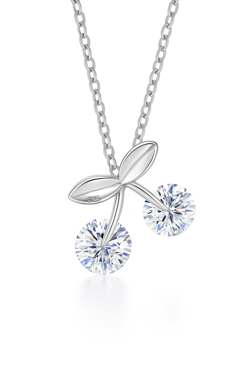 925 Silver Cherry Pendant Necklace for Women – Sparkling Dual CZ Stone Design