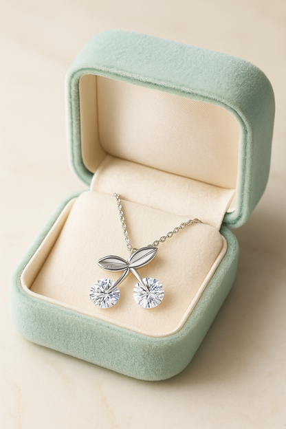 925 Silver Cherry Pendant Necklace for Women – Sparkling Dual CZ Stone Design