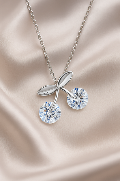 925 Silver Cherry Pendant Necklace for Women – Sparkling Dual CZ Stone Design