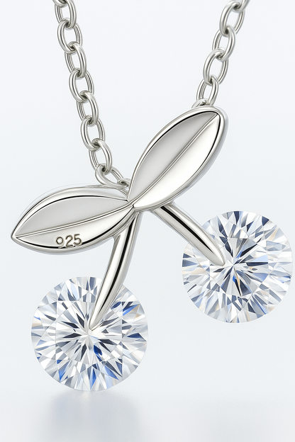 925 Silver Cherry Pendant Necklace for Women – Sparkling Dual CZ Stone Design