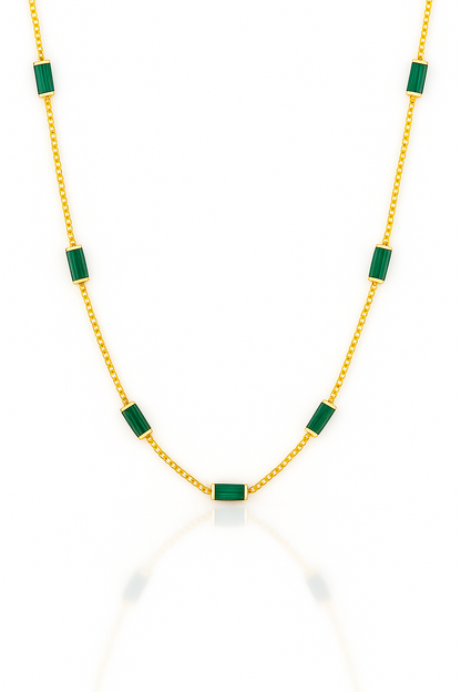 Gold-Plated Emerald Green Stone Necklace for Women – Elegant Minimal Chain Jewelry