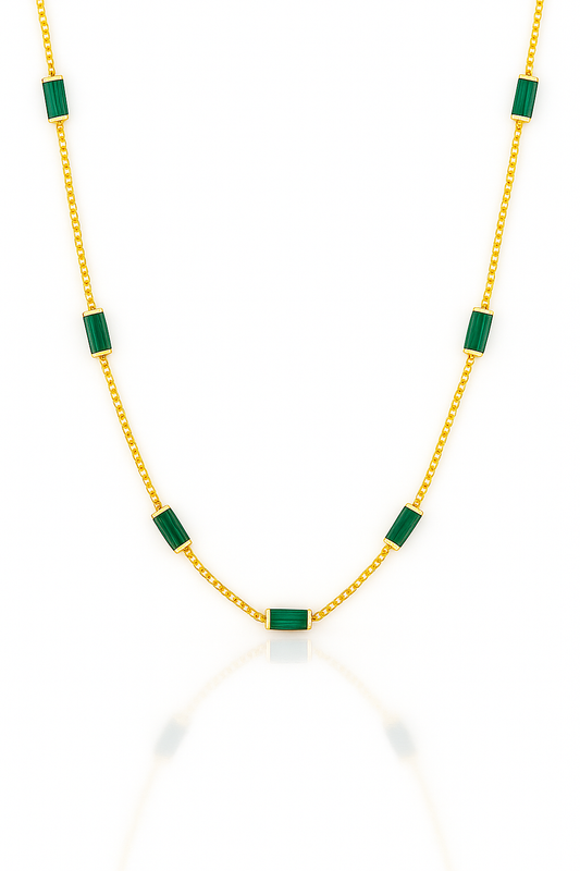 Gold-Plated Emerald Green Stone Necklace for Women – Elegant Minimal Chain Jewelry