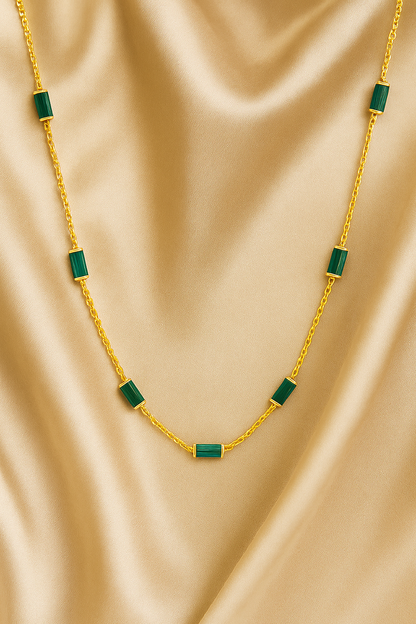 Gold-Plated Emerald Green Stone Necklace for Women – Elegant Minimal Chain Jewelry