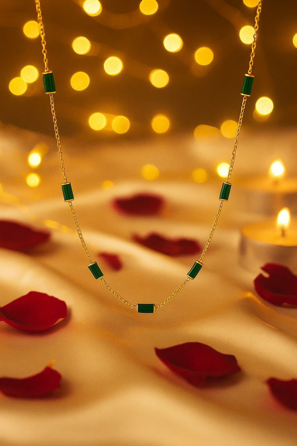 Gold-Plated Emerald Green Stone Necklace for Women – Elegant Minimal Chain Jewelry