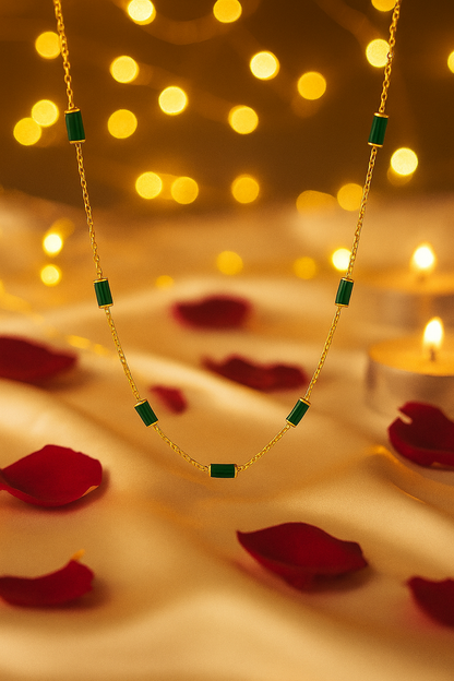 Gold-Plated Emerald Green Stone Necklace for Women – Elegant Minimal Chain Jewelry