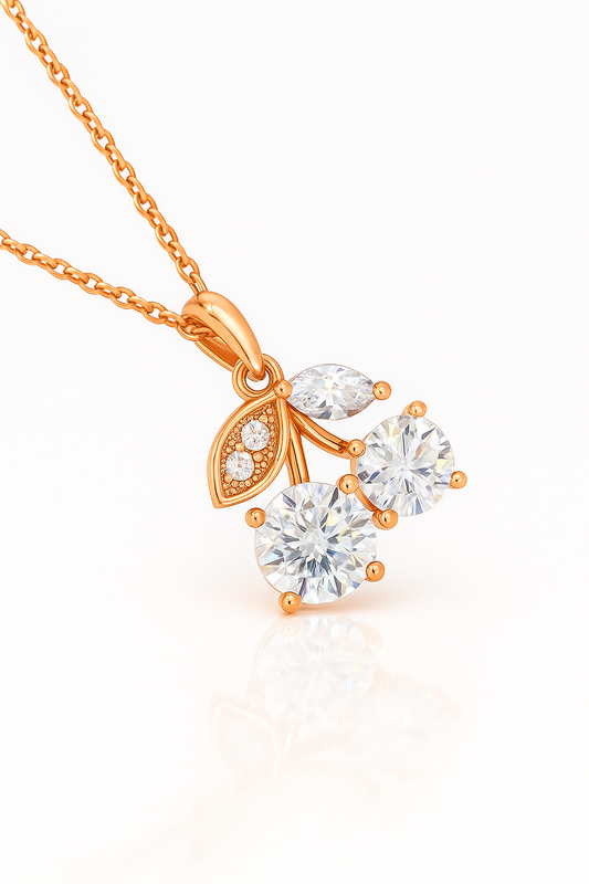 Rose Gold Plated Cherry Pendant Necklace for Women – Sparkling CZ Stone Designer Jewelry