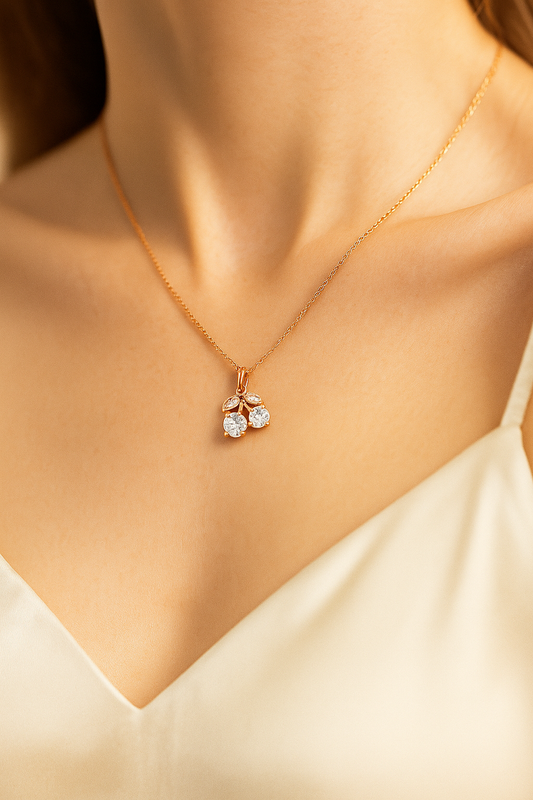Rose Gold Plated Cherry Pendant Necklace for Women – Sparkling CZ Stone Designer Jewelry