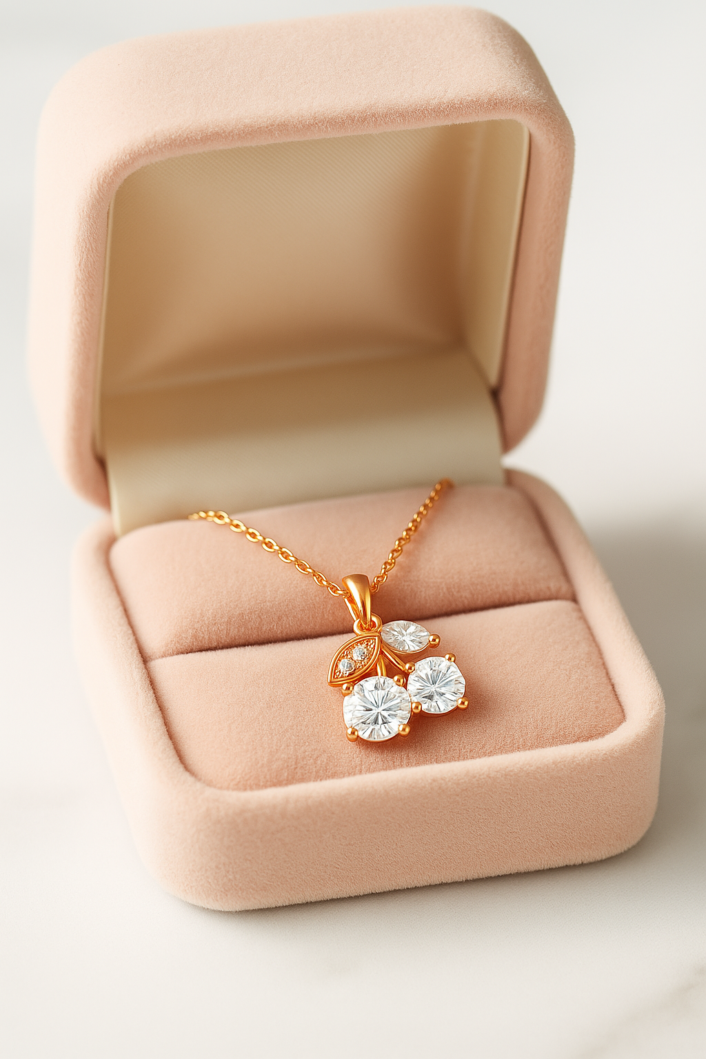 Rose Gold Plated Cherry Pendant Necklace for Women – Sparkling CZ Stone Designer Jewelry