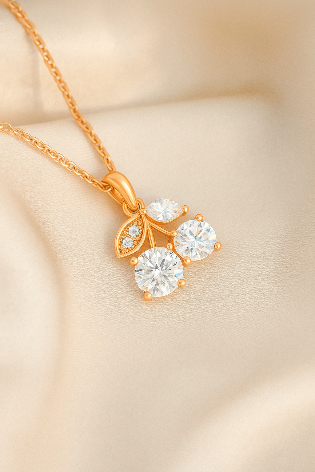 Rose Gold Plated Cherry Pendant Necklace for Women – Sparkling CZ Stone Designer Jewelry