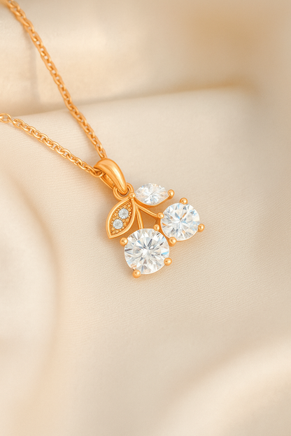 Rose Gold Plated Cherry Pendant Necklace for Women – Sparkling CZ Stone Designer Jewelry