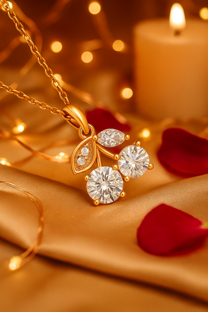 Rose Gold Plated Cherry Pendant Necklace for Women – Sparkling CZ Stone Designer Jewelry