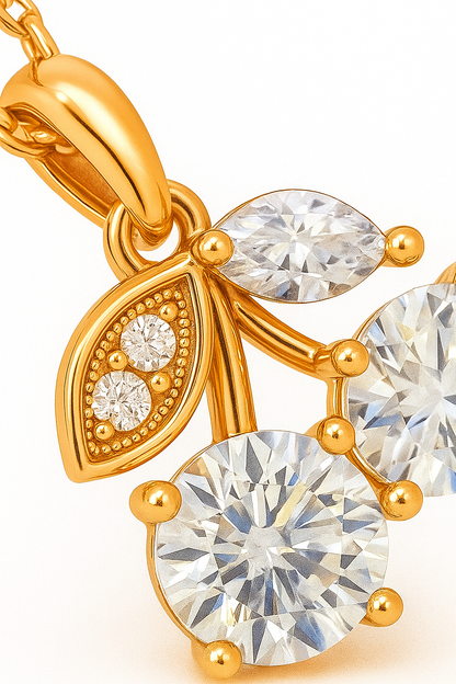 Rose Gold Plated Cherry Pendant Necklace for Women – Sparkling CZ Stone Designer Jewelry