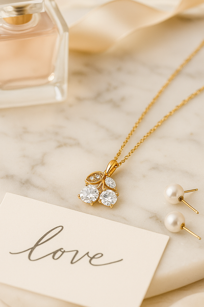 Rose Gold Plated Cherry Pendant Necklace for Women – Sparkling CZ Stone Designer Jewelry