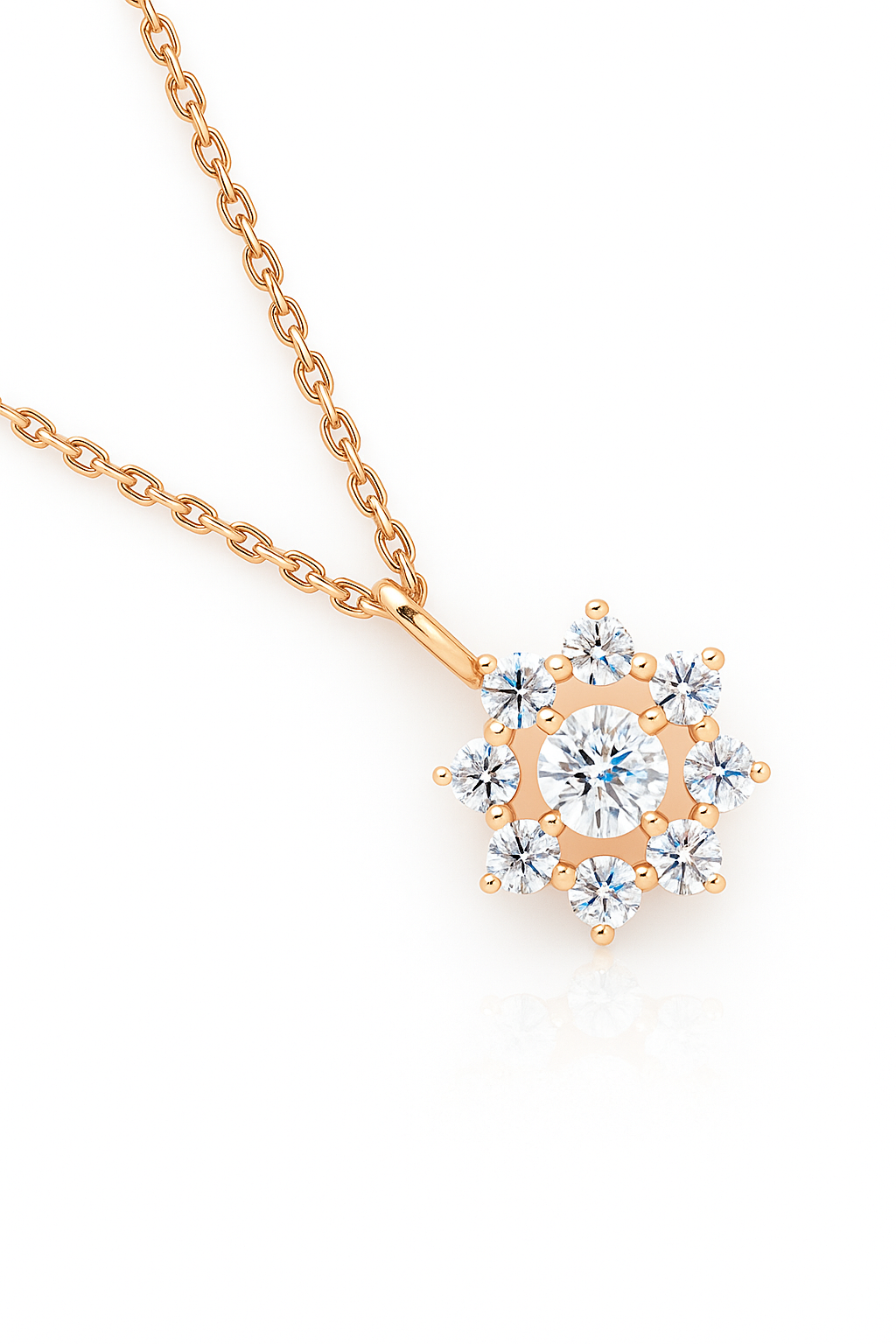 Rose Gold Plated Starburst Pendant Necklace for Women – Elegant CZ Diamond Design