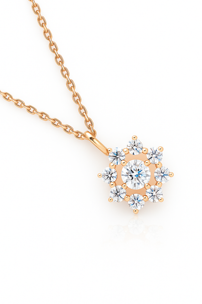 Rose Gold Plated Starburst Pendant Necklace for Women – Elegant CZ Diamond Design