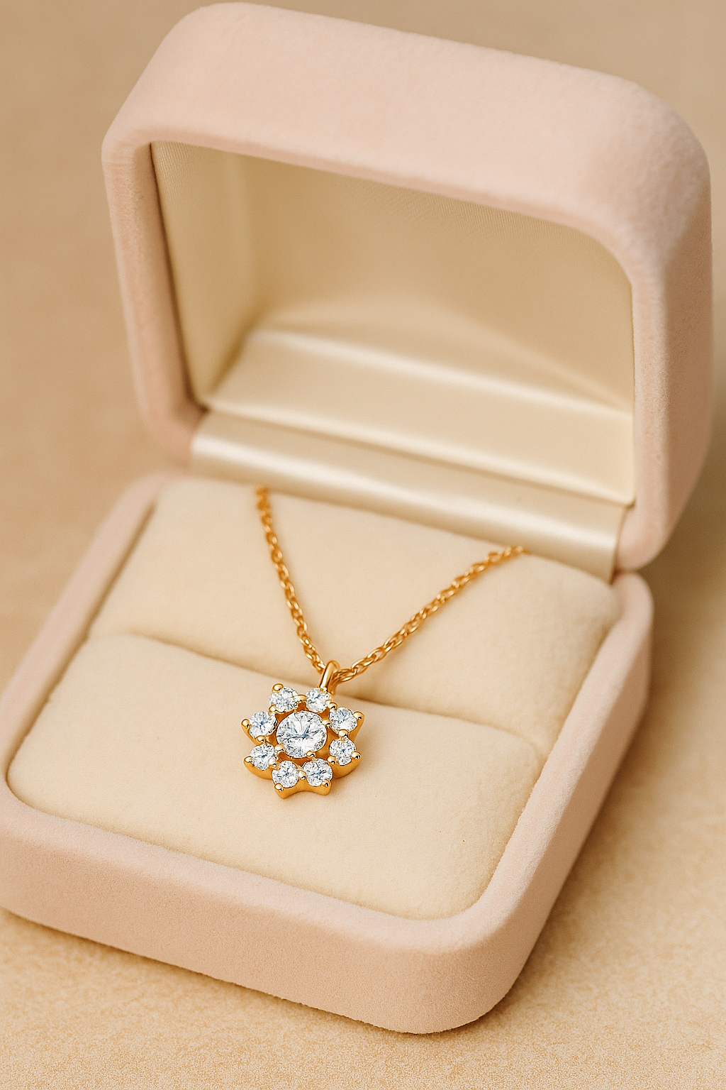 Rose Gold Plated Starburst Pendant Necklace for Women – Elegant CZ Diamond Design