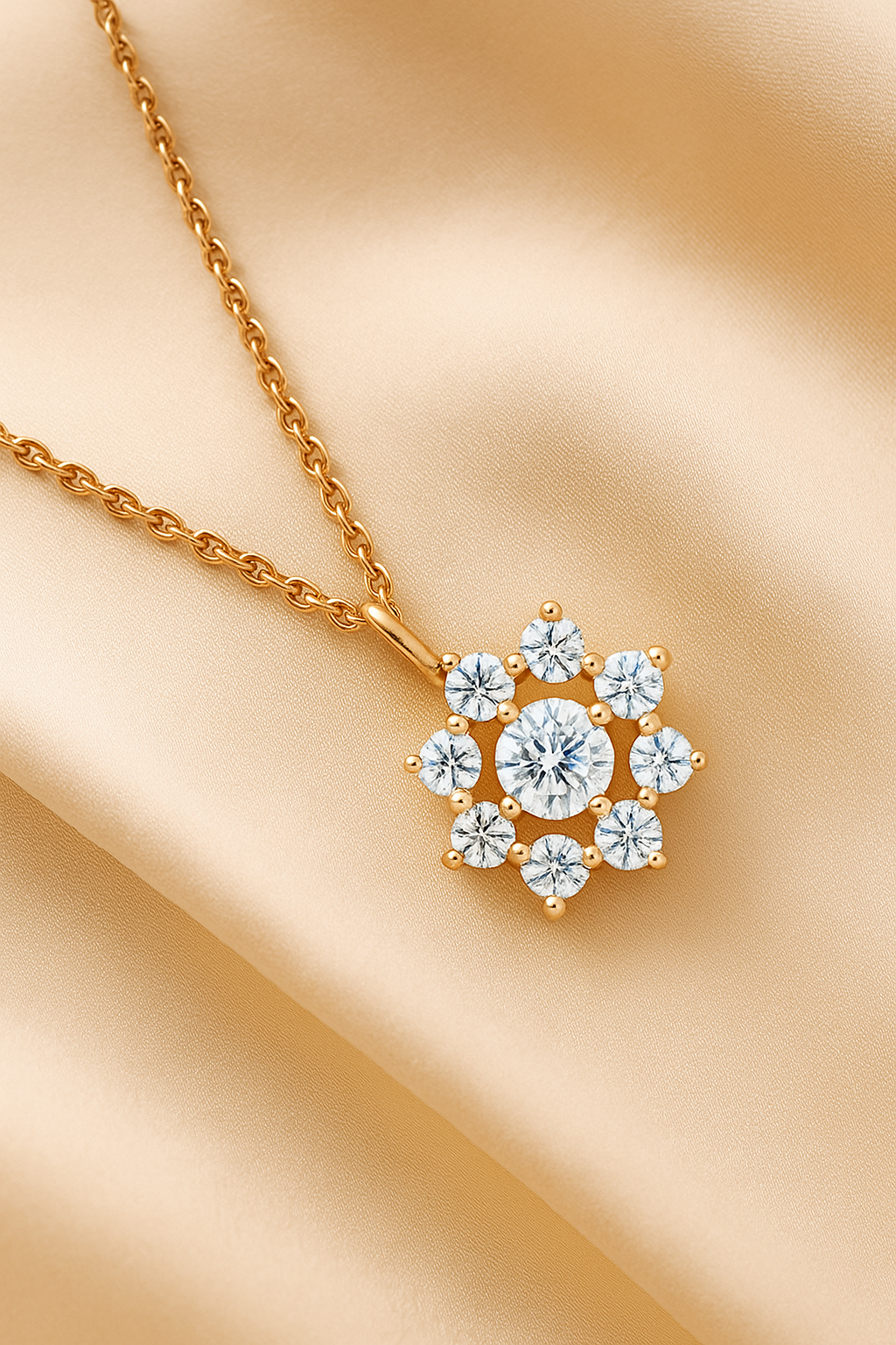 Rose Gold Plated Starburst Pendant Necklace for Women – Elegant CZ Diamond Design