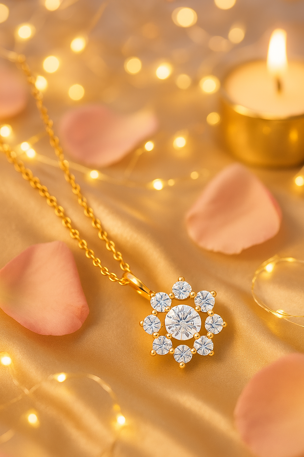 Rose Gold Plated Starburst Pendant Necklace for Women – Elegant CZ Diamond Design